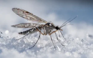 Närbild av snöfluga på snökristaller i vintermiljö