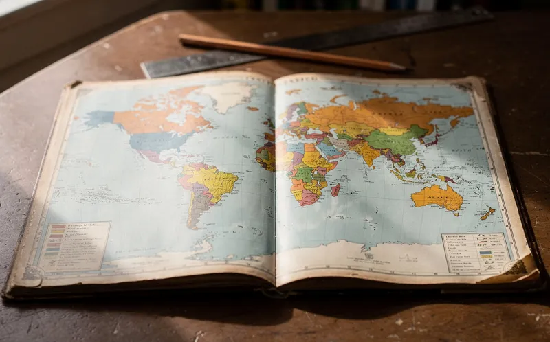 Världskarta som visar de sju världsdelarna i olika färger