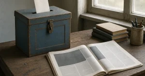 Röstlåda och tidning som symboliserar demokrati och pressfrihet