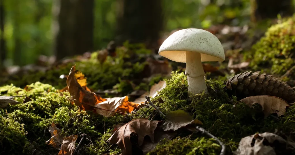 Skogsbotten med mossa och svamp som symbol för biologisk mångfald