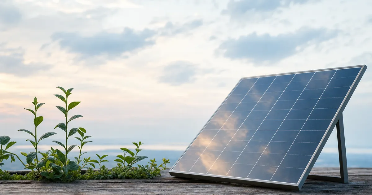 Solpanel och växter som symbol för hållbar energi