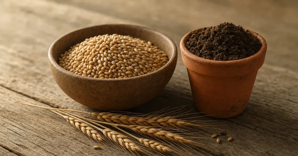 Sädeskorn i träskål som symbol för FAO och livsmedelssäkerhet