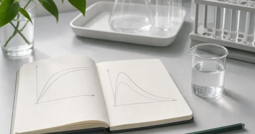 Anteckningsbok och provrör som symbol för klimatvetenskap