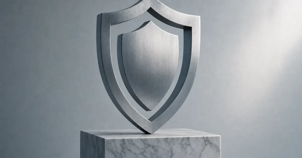 Sköldskulptur som symbol för NATO-alliansen
