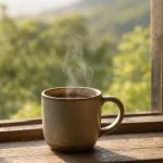 Kaffekopp vid fönster som symbol för världens lyckligaste länder
