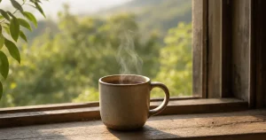 Kaffekopp vid fönster som symbol för världens lyckligaste länder