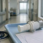 Spirometriutrustning på medicinsk bricka i sjukhusmiljö
