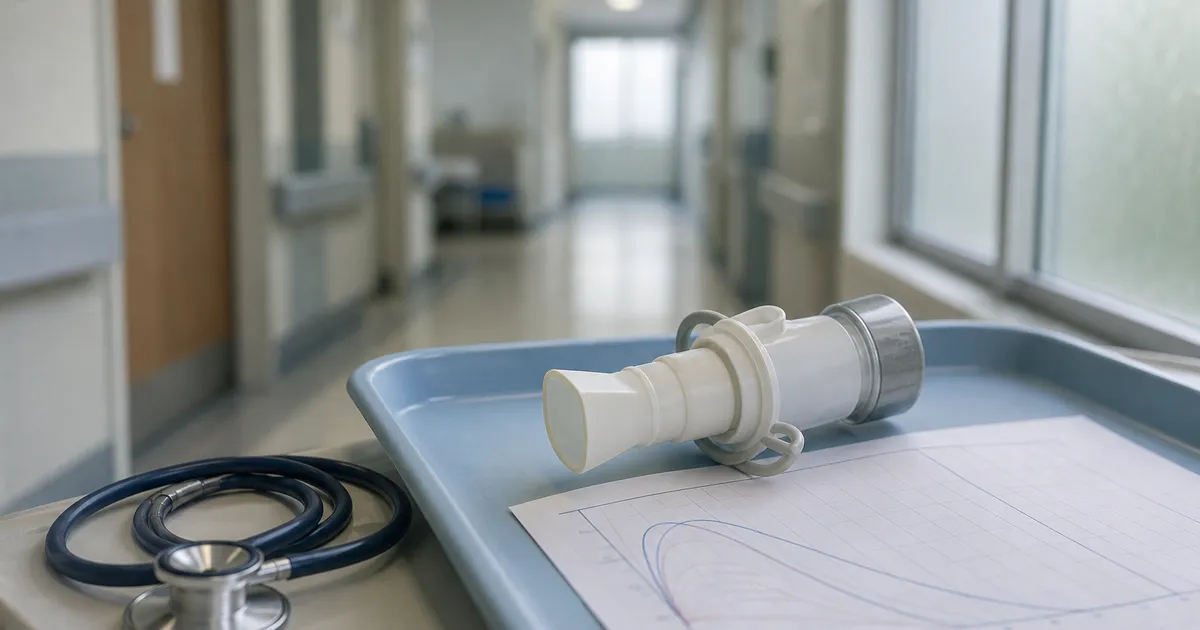 Spirometriutrustning på medicinsk bricka i sjukhusmiljö