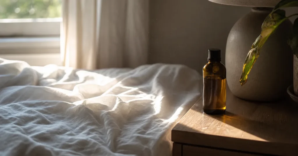 Sovrum i mjukt morgonljus som symboliserar närhet och egenvård i klimakteriet